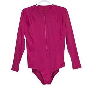 Athleta Sun Shield Long Sleeve One Piece Bathing Suit 3/4 Zip Rash Guard Size  L